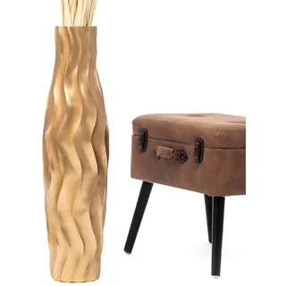 Leewadee Große Deko Bodenvase Für Dekozweige, Hohe Standvase Für Pampasgras, Design Holzvase, 65 cm, Gold
