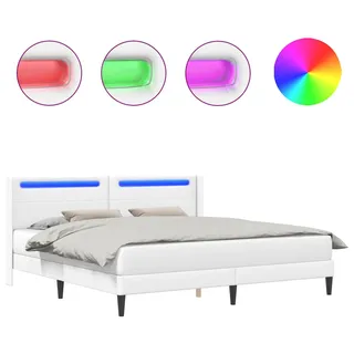 vidaXL Bettrahmen mit LED-Lichtleisten Weiß 200 x200 cm Kunstleder - Weiß