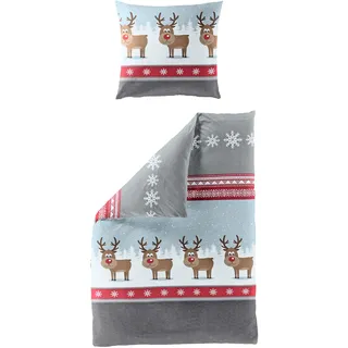BIERBAUM Bettwäsche »Wichtel« 2 tlg. tlg. 100 % Baumwolle, Biber, unterschiedliche Weihnachts-Designs, grau