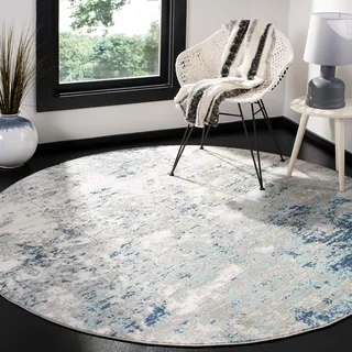 Safavieh Abstrakt Teppich für Wohnzimmer, Esszimmer, Schlafzimmer - Jasper Collection, Kurzer Flor, Grau und Blau, 160 x 160 cm