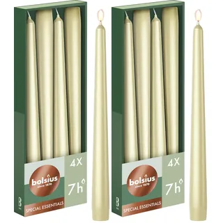 Bolsius Glatte Spitzkerzen - Metallic Silber-Weiß - Set 4 Stück im Karton - 24,5 cm - Dekorative Haushaltkerzen - Brenndauer 7 Stunden - Unparfümierte - Natürliches Pflanzenwachs - Ohne Palmöl