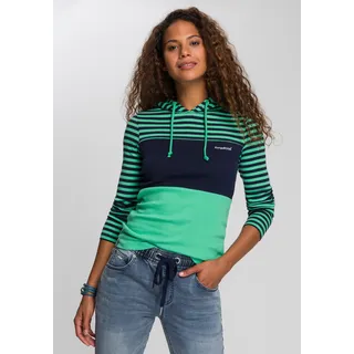 KangaROOS Kapuzenshirt aus Rippware, mit Kapuze, figurbetonte Passform, hüftbedeckende Länge, grün, marine, gestreift