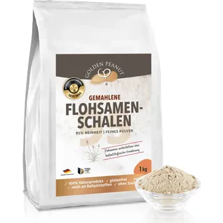 GOLDEN PEANUT Flohsamenschalen Pulver 95% 1kg – Psyllium Mehl, glutenfrei Kochen, Backen
