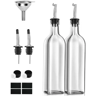 PANENDIANO Olivenöl Spender Flasche 2PCS 250ML mit Ausgieße Speiseöl Essig Messspender Set aus Edelstahl mit Trichter für Küche Grill Pasta Salate und Backen