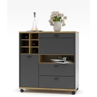 Mid.you Servierwagen , Graphitfarben, Eiche Artisan , Holzwerkstoff , 2 Schublade(n) Schubladen , 105x112x53 cm , Esszimmer, Barmöbel, Barwagen