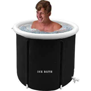 Faltbares Eisbad 370 Liter schwarz mit aufblasbarem Nackenring und stabilen Stützstangen - Schwarz