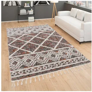 Paco Home Hochflor-Teppich »Monza 651« rechteckig 34 mm Höhe meliert, Rauten Muster, 3D-Effekt, mit Fransen, bunt