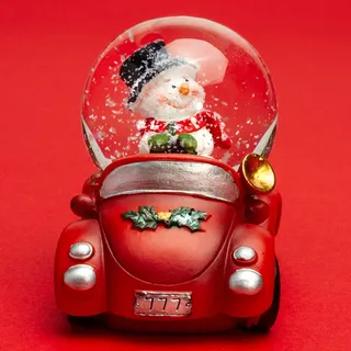 SIKORA SK04 Kleine Glas Deko Schneekugel Schneemann im Auto Weihnachten Weihnachtsdeko D:45mm
