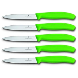 Victorinox 5-tlg Gemüsemesser Set Swiss Classic Grün – 10 cm ohne Wellenschliff – Tomatenmesser