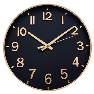 HZDHCLH Funkuhr 30 cm Großes Ziffernblatt Wanduhr Geräuschlos,Geeignet für Schule, Zuhause, Wanddekoration (schwarzes Gold)