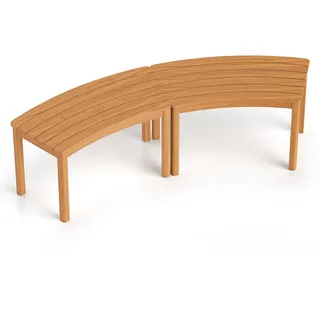 FANTASK 2er Set Gartenbank wetterfest, Outdoor Sitzbank Holz ohne Rückenlehne, Gebogene Holzbank, Terrassenbank Akazienholz, Parkbank für Garten, Balkon, Terrasse, Natur (4)