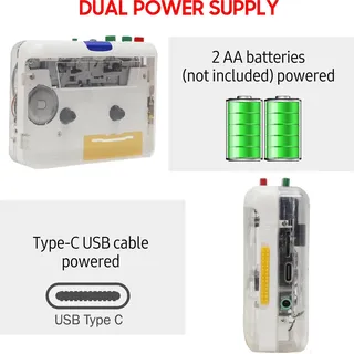 TON010S Tragbarer Kassetten-zu-MP3-Player, Mini-USB-Kassettenkonverter mit 3,5-mm-AUX-Eingang, Software, CD-Aufnahme, Audio, Musik, kompatibler PC-Laptop