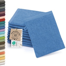 ZOLLNER 10er Set Waschlappen - weiche und saugstarke Waschhandschuhe - waschbar bis 95°C - Baumwolle - 16x21 cm in blau