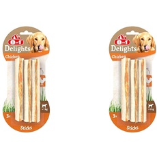 8in1 Delights Chicken Sticks - gesunde Kaustangen für Hunde, hochwertiges Hähnchenfleisch eingewickelt in Rinderhaut, 3 Stück (Packung mit 2)