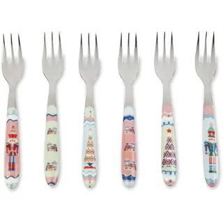 Excelsa Xmas Sweet Pastels Set mit 6 Kuchengabeln, Edelstahl, 15 cm, Weihnachtsdekoration