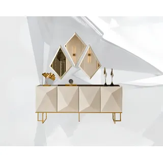 Garnitur Sideboard mit Spiegel Schrank Anrichte Beige Kommode Holz Set