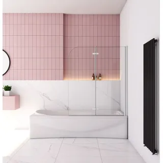 AICA 90x140cm Weiß Badewannenaufsatz 2 tlg.Faltwand Duschwand Duschabtrennung 6mm NANO ESG Sicherheitsglas