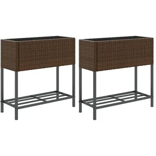 Hochbeete mit Ablage 2 Stk. Braun 70x28x70 cm Poly Rattan - Braun