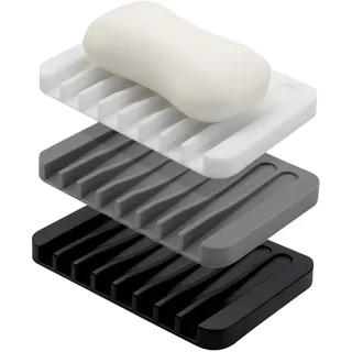 Seifenablage Silikon 3er Pack, Seifenschale mit Ablauf, Antirutsch Seifenhalter für Dusche, Bad & Küche, Flexibel Seifenunterlage hält Seife Trocken, Leicht zu Reinigen