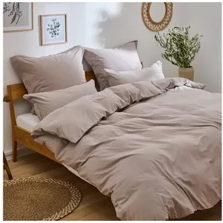 Blumtal Bettwäsche 135x200 Leinen Optik 2teilig mit Kissenbezug 80x80cm - Bettbezug leinenartige Baumwolle, ähnlich wie Leinen Bettwäsche 135x200 cm - Oeko-TEX zert. Stone Washed Bettbezug Taupe