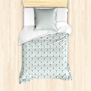 ABAKUHAUS Anker Mantele, Yachting Waves Sterne, Milbensicher Allergiker geeignet mit Kissenbezügen, 135 cm x 200 cm - 80 x 80 cm, Beige Blau Hellblau - Beige