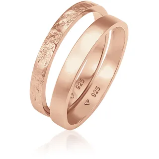 Ring-Set ELLI "Ring Bandring Basic Gehämmert (Set 2-tlg) 925 Silber" Gr. 54, rosa (rosegold), Fingerringe, Damen, 54, ohne Stein, Silber 925 (Sterlingsilber), Ring-Set