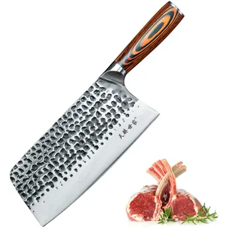 TJ POP Hackmesser Chinesisches Kochmesser Professionelles 21cm, Scharfer Full-Tang Fleischerbeil, 50CR15 Stahlklingestärke 2,5mm, TJ SEGA Serie TC19075 für Küche und Restaurant