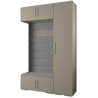 Abiks Möbel Garderoben-Set 236,7/150/47 , Kaschmir, Grau, Goldfarben , Metall , Nachbildung , 150x236.7x47 cm , Garderobe, Garderoben-Sets & Garderoben-Serien, Garderoben-Sets