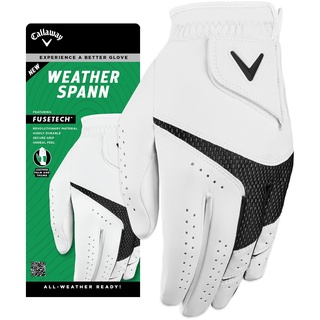 Callaway Golf Weather Spann Premium Synthetik-Golfhandschuh (weiß, einzeln, standardmäßig, XL, auf der linken Hand getragen)