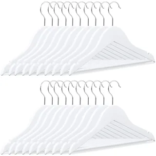 Relaxdays Kinderkleiderbügel 20er Set, Holz, 360° drehbarer Haken, Holzkleiderbügel Kinder, HxB: 18 x 30,5 cm, weiß