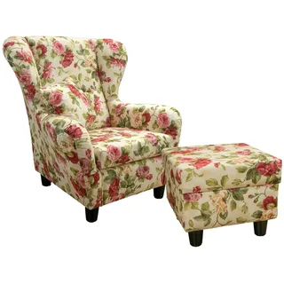 luma-home schönes für dein zuhause Ohrensessel mit Hocker Webstoff 90 x 98 x 76 cm Mehrfarbig