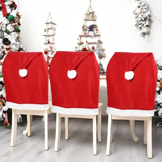 Figarge Weihnachtsstuhlüberzug 4er Set Stuhlhussen für Weihnachten Stuhlbezug Weihnachtsdeko Husse für Stühle Überzieher Stuhlabdeckung im weihnachtlichen (Rot-2)