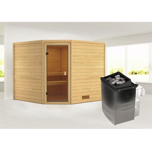 Bild von Sauna Leona Eckeinstieg, 9 kW Saunaofen mit integrierter Steuerung für 4 Personen - beige