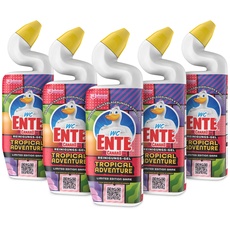 WC Ente Total Aktiv Gel Flüssiger WC Reiniger, mit Entenhals-Technologie, antibakteriell, Tropical Adventure, 5er Pack (5 x 750 ml)