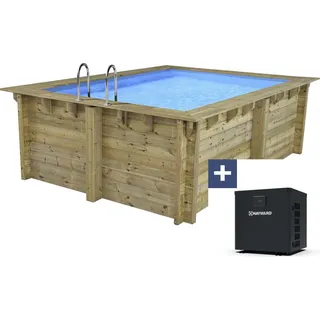 Rechteckiger Holzpool "Zanzibar" – 3,50 x 2,30 x 1,24 M + 3,5 kW Mini-Wärmepumpe