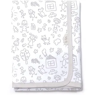 Ti TIN | weiche, saugfähige Babydecke, 80x75 cm | Krabbeldecke aus 100% Baumwolle mit doppellagigen Stoff, Babydecke fürs Auto, Wiege, Kinderwagen, Babyschale, etc, Kinder-Motiv, grau