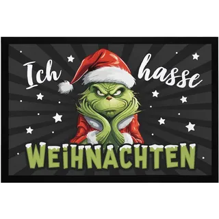 MoonWorks® Fußmatte Grinch Weihnachten mit Anti Spruch Ich Hasse Menschen Sarkasmus Ironie rutschfest & waschbar Schwarz 60x40cm