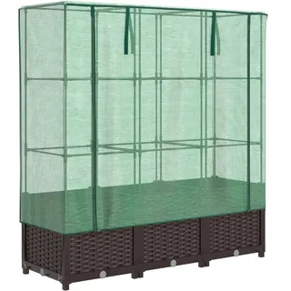 vidaXL Hochbeet mit Gewächshaus-Aufsatz Rattan-Optik 120x40x138 cm - Braun