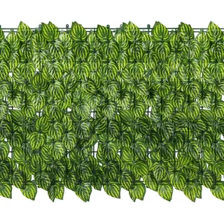 Jiubiaz Sichtschutzhecke Windschutz 1*3M Efeu Sichtschutz Balkonverkleidung Blätterzaun,Wassermelonenblätter - Grün