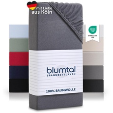 Blumtal® Baumwolle Spannbettlaken 120x200cm Basics Jersey - Bettlaken 120x200cm - Oeko-TEX zertifiziertes Spannbetttuch 120x200cm - Matratzenbezug 120x200cm - Leintuch - Bettbezug - Grau
