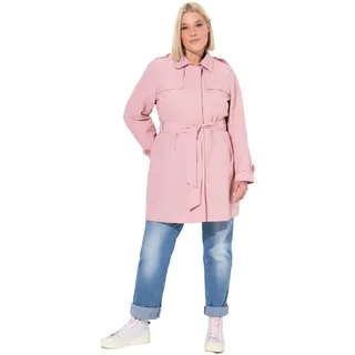 Ulla Popken Damen Trenchcoat, A-linie, Hemdkragen, Bindegürtel Mäntel, Zartes Altrosa, 46-48 EU