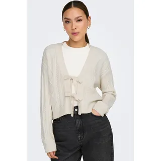 Strickjacke ONLY "ONLFIA LS STRING CARDIGAN KNT NCA", Damen, Gr. S, weißcap gray, Strick, Obermaterial: 50% Viskose, 27% Nylon, 23% Polyester, unifarben, regular fit kurz, V-Ausschnitt, Rippbündchen, Strickjacken Strickjacke, Viskosemischung, regular fit
