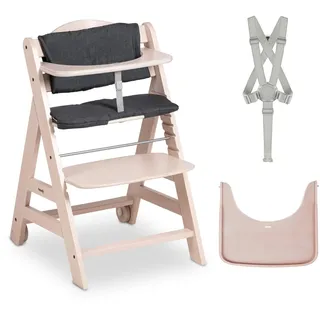 hauck Beta+, Whitewashed - Mitwachsendes Kinderhochstuhl Set ab 6 Monaten bis 90 kg mit Rädern, Sitzkissen, Großes Essbrett, Kleiner Schutzbügel, 5 Punkt Gurt Sicherheitsgurt & Schrittgurt