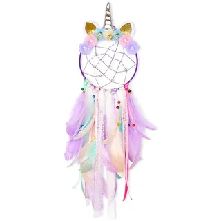 Beinou Einhorn Traumfänger Bunte Handgemachte Federn Blumen Traumfänger DIY Dream Catcher für Mädchen Kinder Kindergarten Schlafzimmer Wandbehang Dekoration Segen Geschenk