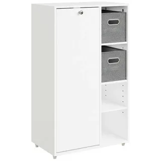 SoBuy Hochschrank mit offenen Fächern und Tür Bzr218-W , Ahornfarben , Fell , 3 Fächer , Rechteckig , 50x85x30 cm , Waschküche, Waschmaschinenschrank