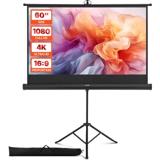 Vevor Projektionsleinwand Stativleinwand (60 Zoll) mit 160° Weitwinkel, Beamerleinwand für Projektor innen & außen 16:9 4K HD, tragbare Filmleinwand mit Tragetasche für Heimkino Präsentation