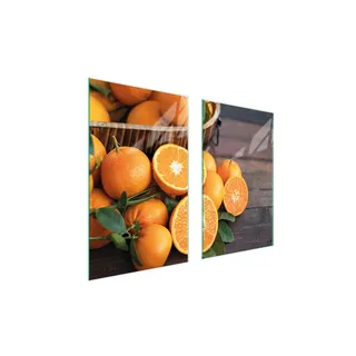 Herdabdeckplatten 2 teilig 75x52 Glaskeramikkochfeld Abdeckung Glas Schneidebrett Orange Holz - Schwarz, Weiß, Transparent