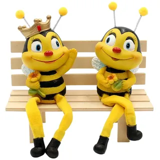 Dekohelden24 Dekofigur Kantenhocker Bienen-Bienenpaar mit Blume, 2er Set, Polyresin, Größe: ca. 6 x 5 x 18 cm