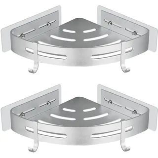 GERUIKE Duschablage Duschregal Ecke Ohne Bohren Duschkorb Wandmontage Klebepad Silber Aluminium 2 Stück Duschgel Shampoo Halterung Eckablage Eckregal für Dusche Bad Küche