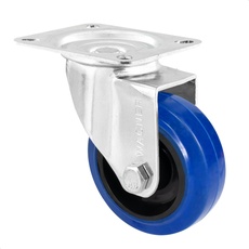 WAGNER Soft-Lenkrolle - Durchmesser Ø 100 mm, Bauhöhe 125 mm, Stahl verzinkt, blau/schwarz, Anschraubplatte 85 x 105 mm, Tragkraft 75 kg - 04670001